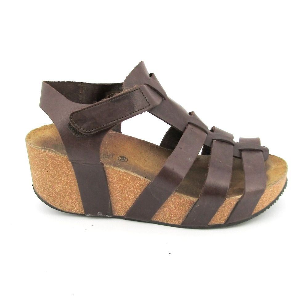 Eric Michael Gladiator Sandals US 8 Brown Leather Cork Wedge Heel EU 39
